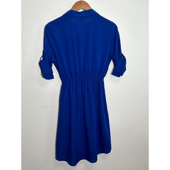 MILLENIUM Bright Blue Dress Long sleeve Ties at Waist - Picture 2 of 2